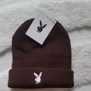 Playboy Brown Classic Knit Bunny Logo Hat Beanie
